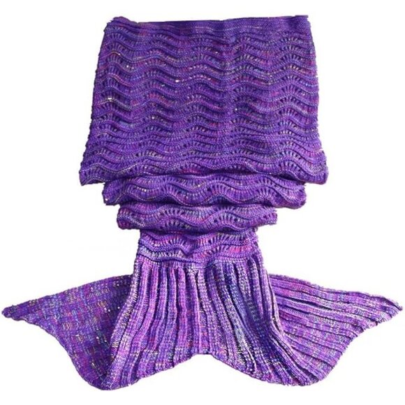 CCC Knitted Mermaid Tail Blanket Kids Adults Purple Multicolor Crochet Gifting - Picture 6 of 7